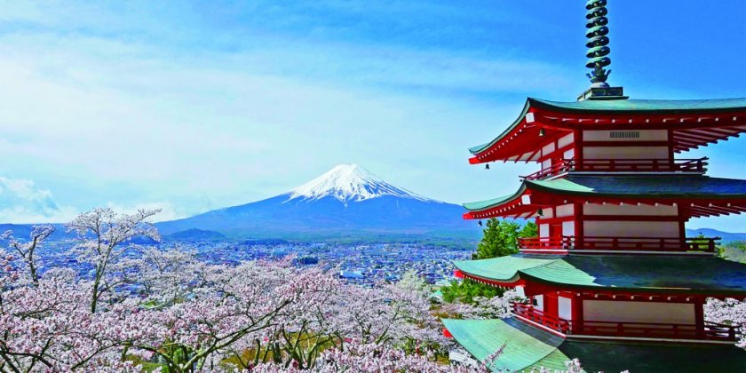 忠靈塔與富士山同框的美景